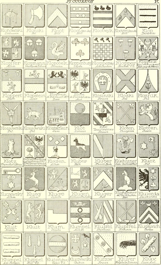 An illustration from Armoiries des familles contenues dans l'Armorial général de J.B. Rieststap [sic], 1903, leaf 668