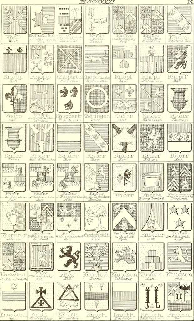 An illustration from Armoiries des familles contenues dans l'Armorial général de J.B. Rieststap [sic], 1903, leaf 674