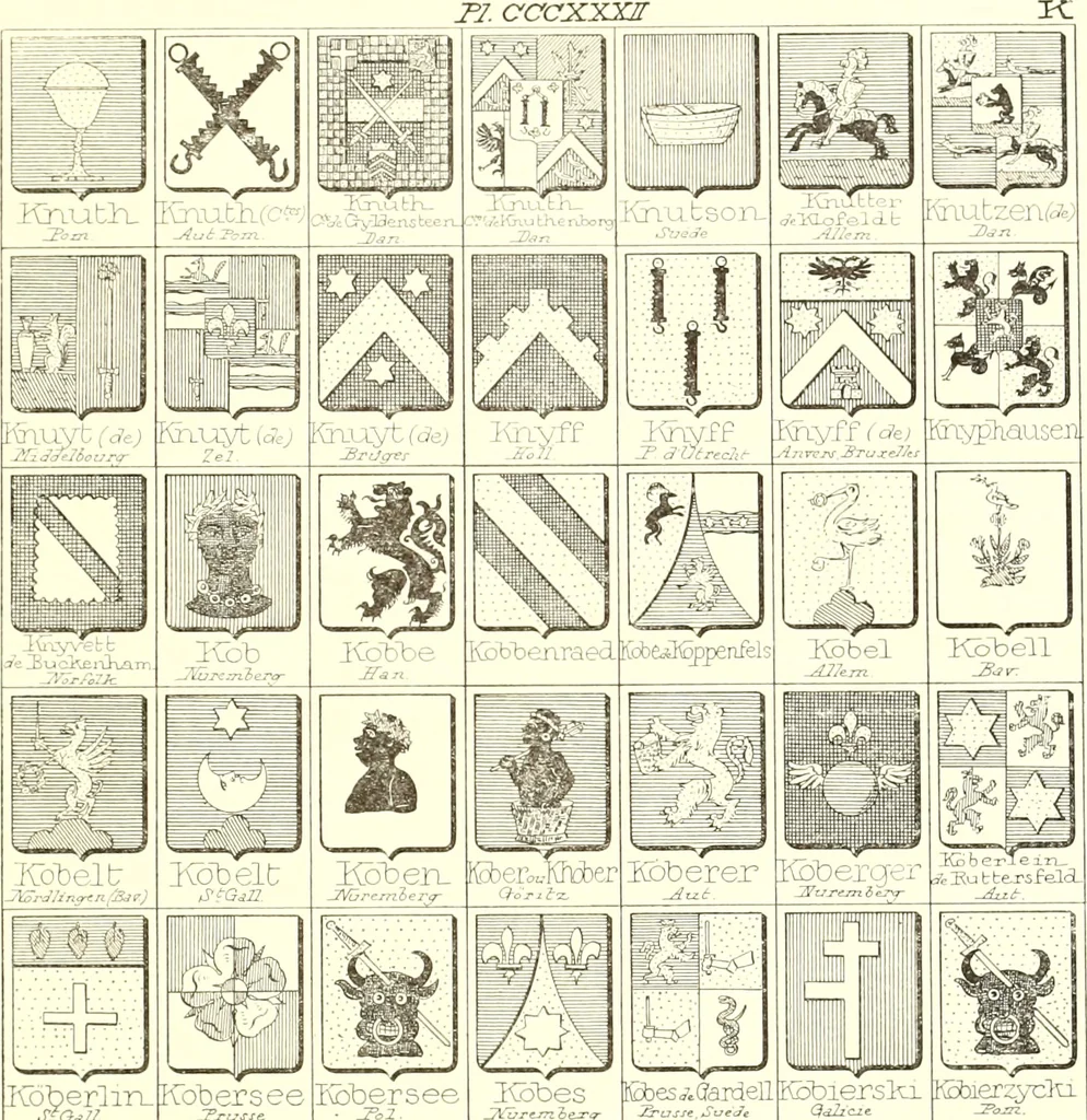 An illustration from Armoiries des familles contenues dans l'Armorial général de J.B. Rieststap [sic], 1903, leaf 676