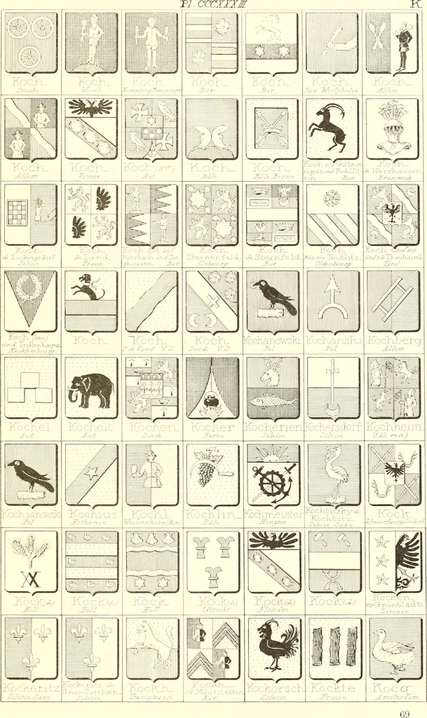 An illustration from Armoiries des familles contenues dans l'Armorial général de J.B. Rieststap [sic], 1903, leaf 678
