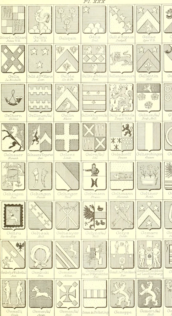 An illustration from Armoiries des familles contenues dans l'Armorial général de J.B. Rieststap [sic], 1903, leaf 68