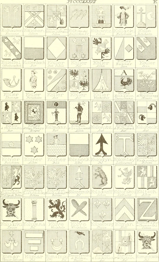 An illustration from Armoiries des familles contenues dans l'Armorial général de J.B. Rieststap [sic], 1903, leaf 686