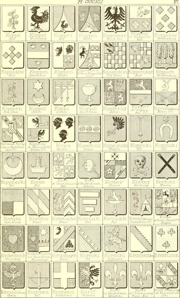 An illustration from Armoiries des familles contenues dans l'Armorial général de J.B. Rieststap [sic], 1903, leaf 694