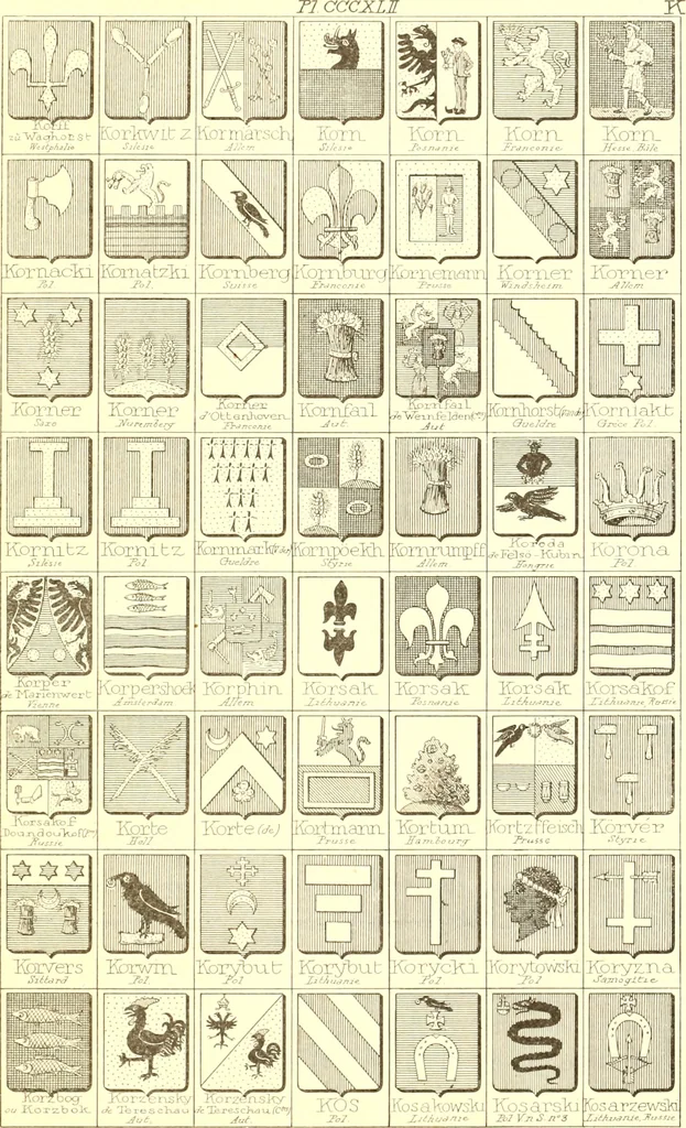 An illustration from Armoiries des familles contenues dans l'Armorial général de J.B. Rieststap [sic], 1903, leaf 696