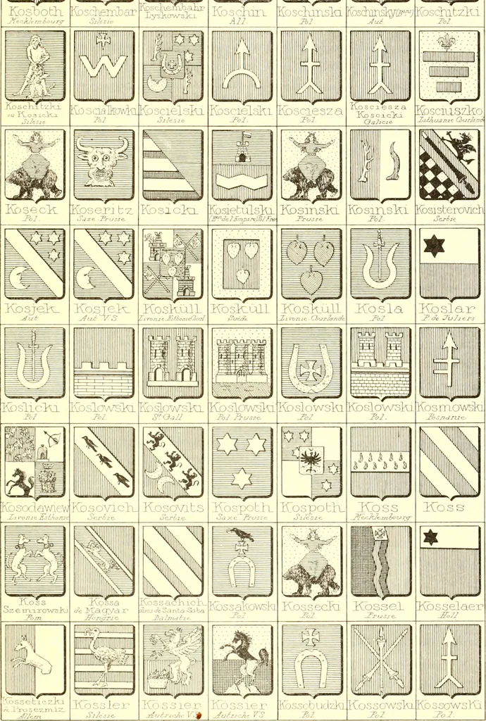 An illustration from Armoiries des familles contenues dans l'Armorial général de J.B. Rieststap [sic], 1903, leaf 698
