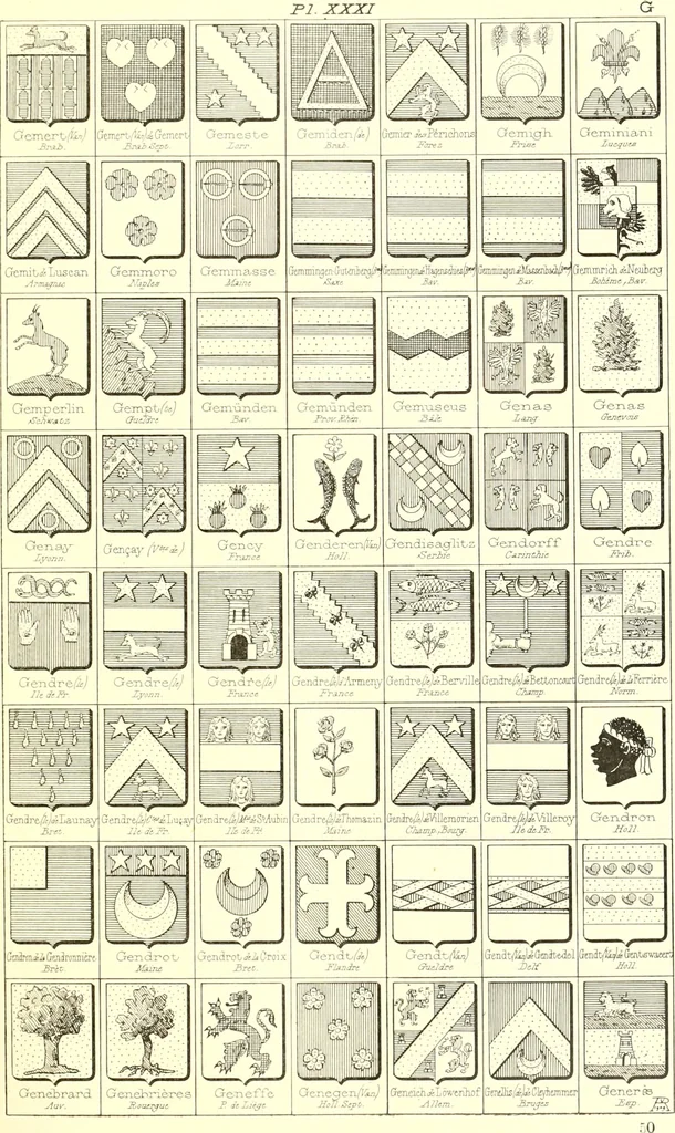 An illustration from Armoiries des familles contenues dans l'Armorial général de J.B. Rieststap [sic], 1903, leaf 70