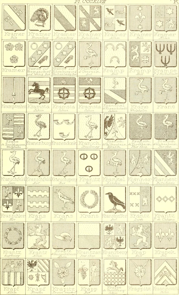 An illustration from Armoiries des familles contenues dans l'Armorial général de J.B. Rieststap [sic], 1903, leaf 708