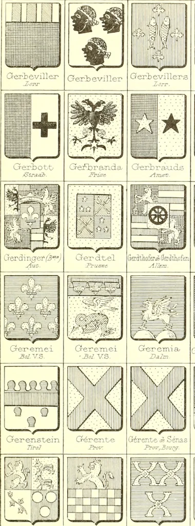 An illustration from Armoiries des familles contenues dans l'Armorial général de J.B. Rieststap [sic], 1903, leaf 80