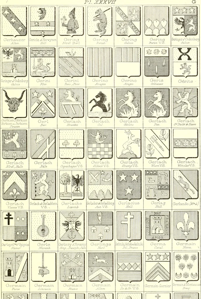 An illustration from Armoiries des familles contenues dans l'Armorial général de J.B. Rieststap [sic], 1903, leaf 82