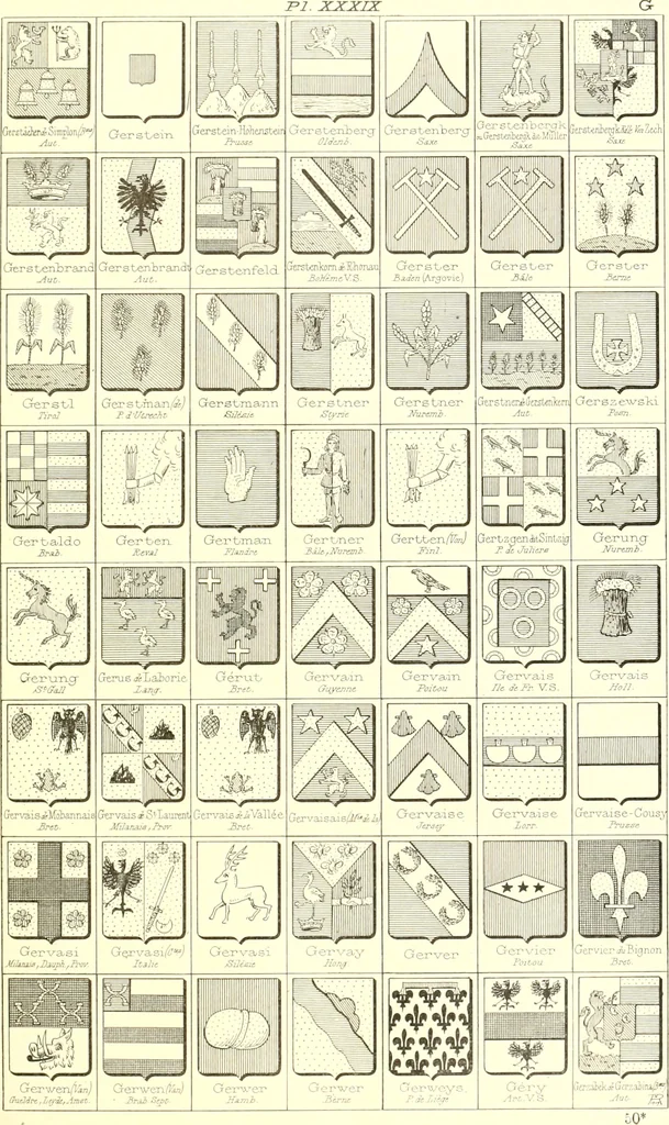 An illustration from Armoiries des familles contenues dans l'Armorial général de J.B. Rieststap [sic], 1903, leaf 86