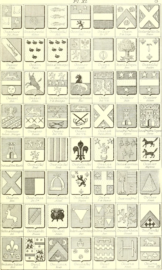 An illustration from Armoiries des familles contenues dans l'Armorial général de J.B. Rieststap [sic], 1903, leaf 88