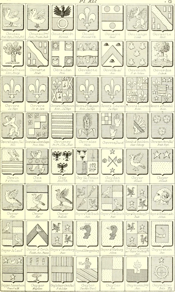 An illustration from Armoiries des familles contenues dans l'Armorial général de J.B. Rieststap [sic], 1903, leaf 90