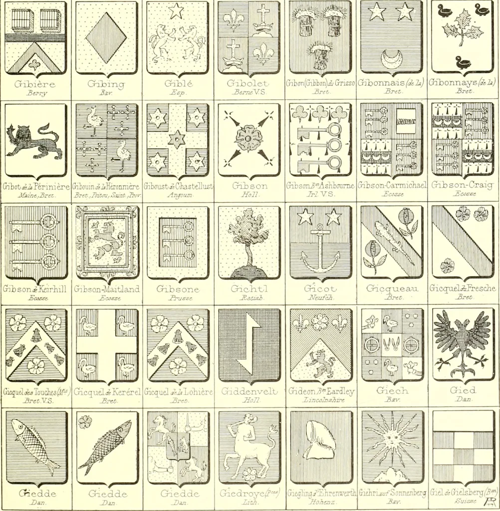 An illustration from Armoiries des familles contenues dans l'Armorial général de J.B. Rieststap [sic], 1903, leaf 98