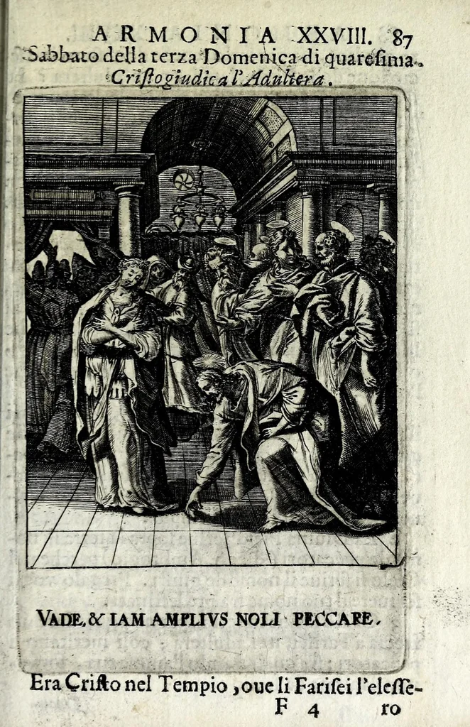 An illustration from Armonia contemplativa sopra la vita di Giesù Christo : delli santi Filippo Neri, Ignatio Loiola, Caietano di Tieni, e Teresa di Giesù : disposta secondo l'ordine delli Vangeli non solo per tutti li giorni dell'anno, mesi e settimane, ma ancora per tutte le feste principali : consegrata all'altezza serenissima Anna Maria Isabella, duchessa di Mantoua, Monferrato, Guastalla, &c., 1690, leaf 103