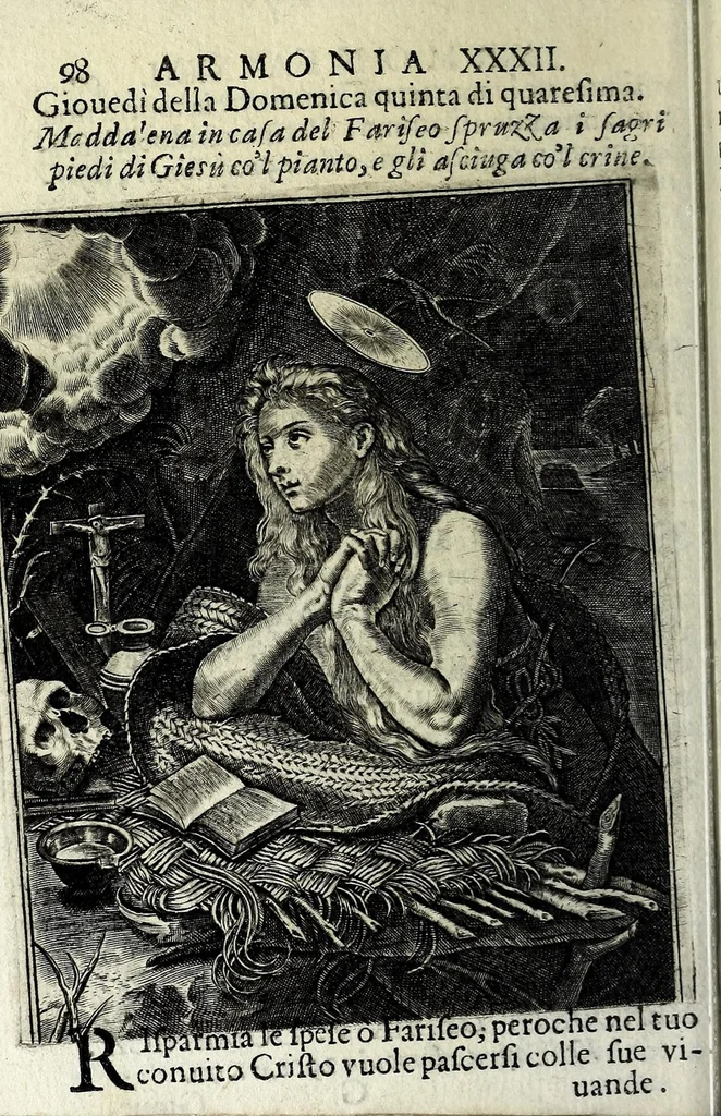 An illustration from Armonia contemplativa sopra la vita di Giesù Christo : delli santi Filippo Neri, Ignatio Loiola, Caietano di Tieni, e Teresa di Giesù : disposta secondo l'ordine delli Vangeli non solo per tutti li giorni dell'anno, mesi e settimane, ma ancora per tutte le feste principali : consegrata all'altezza serenissima Anna Maria Isabella, duchessa di Mantoua, Monferrato, Guastalla, &c., 1690, leaf 114