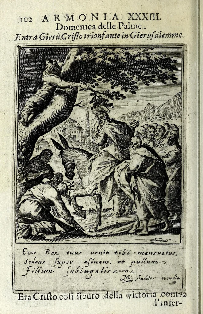An illustration from Armonia contemplativa sopra la vita di Giesù Christo : delli santi Filippo Neri, Ignatio Loiola, Caietano di Tieni, e Teresa di Giesù : disposta secondo l'ordine delli Vangeli non solo per tutti li giorni dell'anno, mesi e settimane, ma ancora per tutte le feste principali : consegrata all'altezza serenissima Anna Maria Isabella, duchessa di Mantoua, Monferrato, Guastalla, &c., 1690, leaf 118