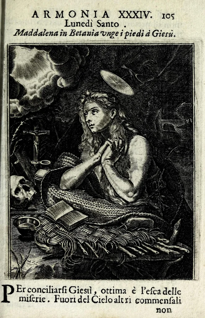 An illustration from Armonia contemplativa sopra la vita di Giesù Christo : delli santi Filippo Neri, Ignatio Loiola, Caietano di Tieni, e Teresa di Giesù : disposta secondo l'ordine delli Vangeli non solo per tutti li giorni dell'anno, mesi e settimane, ma ancora per tutte le feste principali : consegrata all'altezza serenissima Anna Maria Isabella, duchessa di Mantoua, Monferrato, Guastalla, &c., 1690, leaf 121