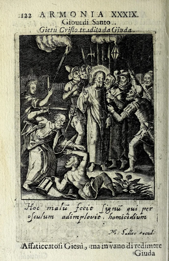 An illustration from Armonia contemplativa sopra la vita di Giesù Christo : delli santi Filippo Neri, Ignatio Loiola, Caietano di Tieni, e Teresa di Giesù : disposta secondo l'ordine delli Vangeli non solo per tutti li giorni dell'anno, mesi e settimane, ma ancora per tutte le feste principali : consegrata all'altezza serenissima Anna Maria Isabella, duchessa di Mantoua, Monferrato, Guastalla, &c., 1690, leaf 138