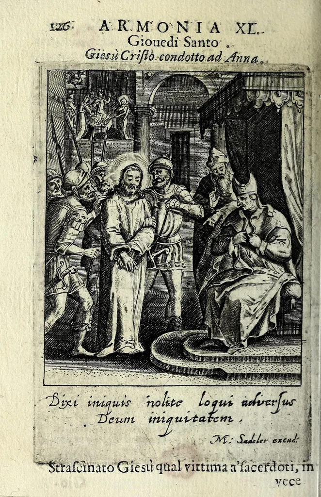 An illustration from Armonia contemplativa sopra la vita di Giesù Christo : delli santi Filippo Neri, Ignatio Loiola, Caietano di Tieni, e Teresa di Giesù : disposta secondo l'ordine delli Vangeli non solo per tutti li giorni dell'anno, mesi e settimane, ma ancora per tutte le feste principali : consegrata all'altezza serenissima Anna Maria Isabella, duchessa di Mantoua, Monferrato, Guastalla, &c., 1690, leaf 142