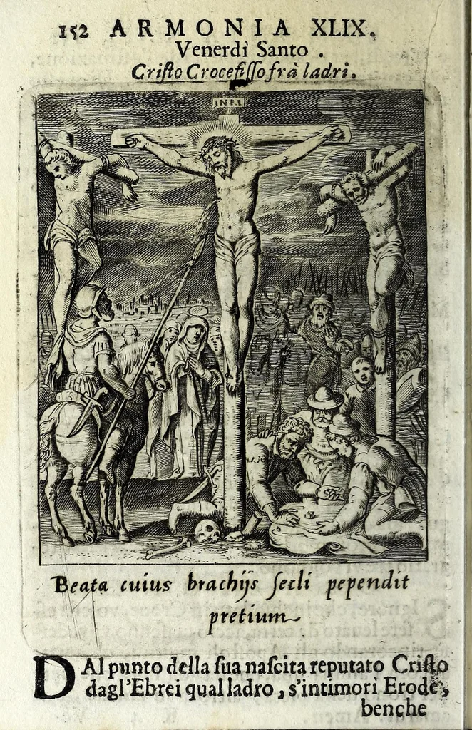 An illustration from Armonia contemplativa sopra la vita di Giesù Christo : delli santi Filippo Neri, Ignatio Loiola, Caietano di Tieni, e Teresa di Giesù : disposta secondo l'ordine delli Vangeli non solo per tutti li giorni dell'anno, mesi e settimane, ma ancora per tutte le feste principali : consegrata all'altezza serenissima Anna Maria Isabella, duchessa di Mantoua, Monferrato, Guastalla, &c., 1690, leaf 168