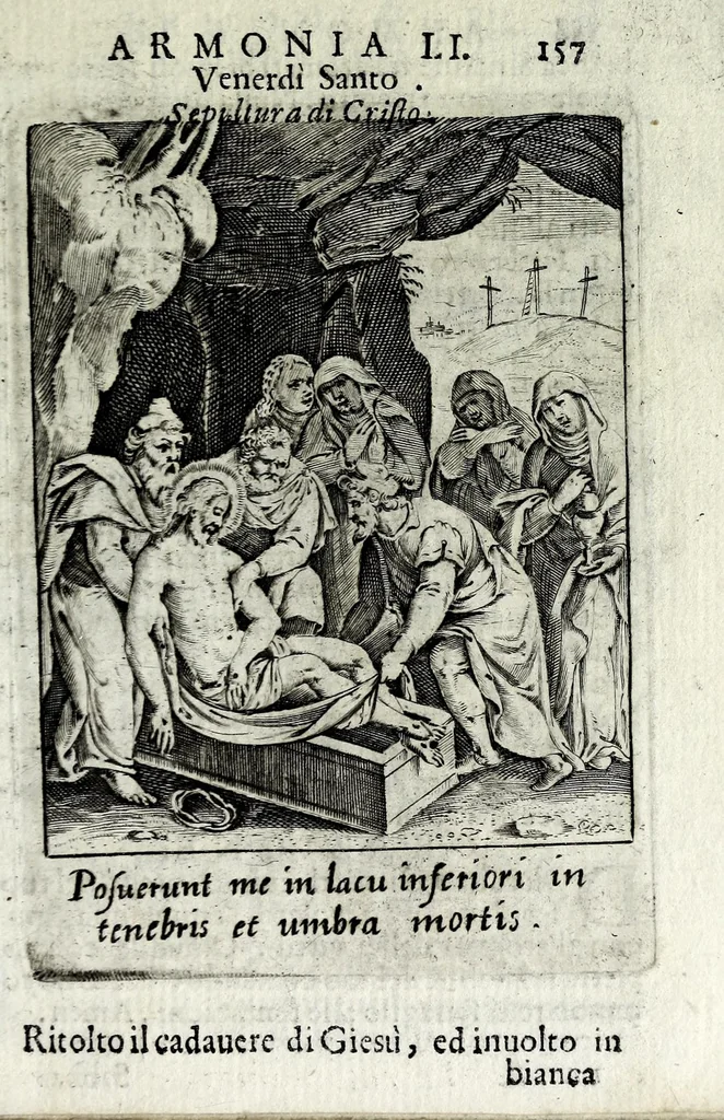 An illustration from Armonia contemplativa sopra la vita di Giesù Christo : delli santi Filippo Neri, Ignatio Loiola, Caietano di Tieni, e Teresa di Giesù : disposta secondo l'ordine delli Vangeli non solo per tutti li giorni dell'anno, mesi e settimane, ma ancora per tutte le feste principali : consegrata all'altezza serenissima Anna Maria Isabella, duchessa di Mantoua, Monferrato, Guastalla, &c., 1690, leaf 173