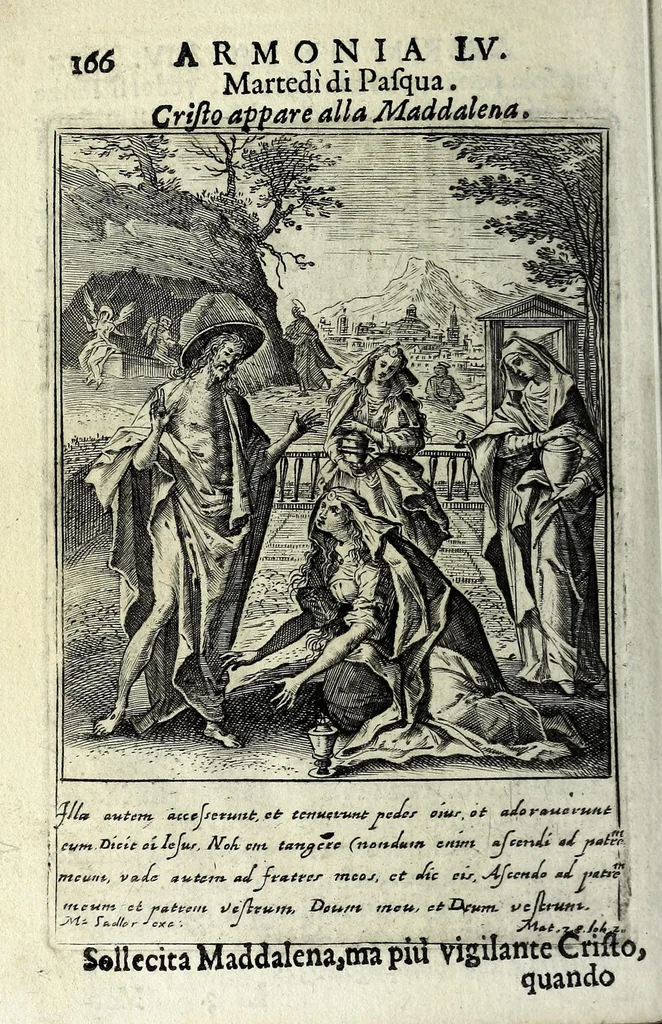 An illustration from Armonia contemplativa sopra la vita di Giesù Christo : delli santi Filippo Neri, Ignatio Loiola, Caietano di Tieni, e Teresa di Giesù : disposta secondo l'ordine delli Vangeli non solo per tutti li giorni dell'anno, mesi e settimane, ma ancora per tutte le feste principali : consegrata all'altezza serenissima Anna Maria Isabella, duchessa di Mantoua, Monferrato, Guastalla, &c., 1690, leaf 182