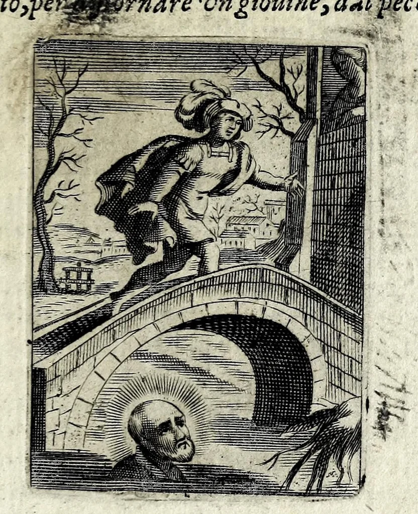 An illustration from Armonia contemplativa sopra la vita di Giesù Christo : delli santi Filippo Neri, Ignatio Loiola, Caietano di Tieni, e Teresa di Giesù : disposta secondo l'ordine delli Vangeli non solo per tutti li giorni dell'anno, mesi e settimane, ma ancora per tutte le feste principali : consegrata all'altezza serenissima Anna Maria Isabella, duchessa di Mantoua, Monferrato, Guastalla, &c., 1690, leaf 197