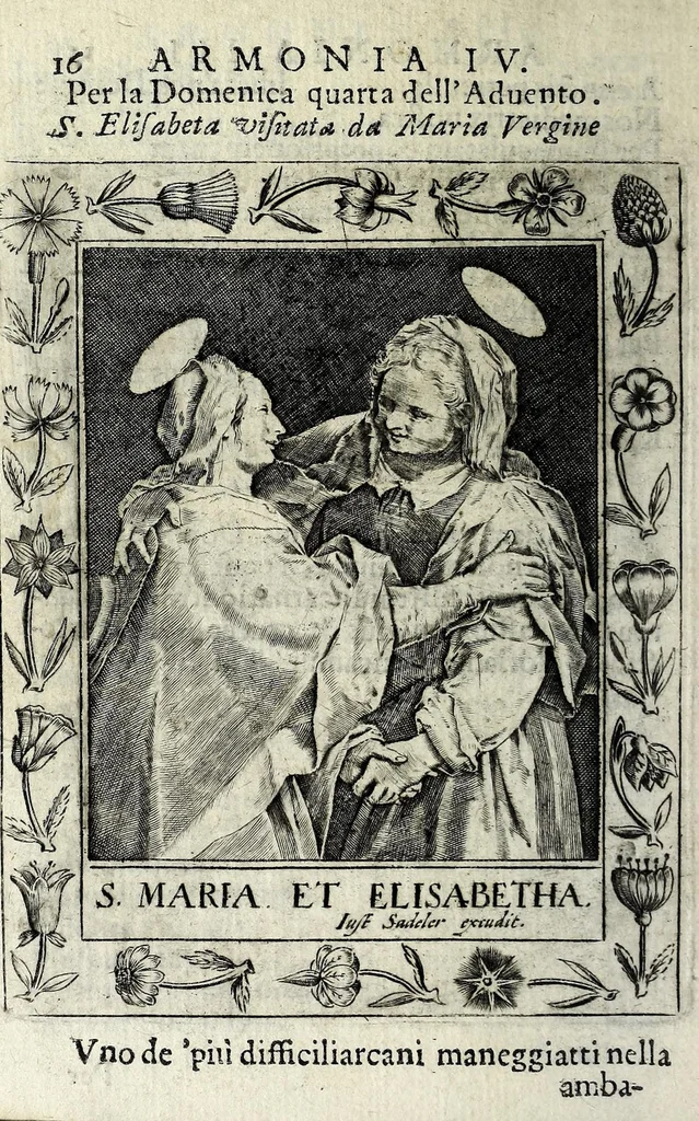 An illustration from Armonia contemplativa sopra la vita di Giesù Christo : delli santi Filippo Neri, Ignatio Loiola, Caietano di Tieni, e Teresa di Giesù : disposta secondo l'ordine delli Vangeli non solo per tutti li giorni dell'anno, mesi e settimane, ma ancora per tutte le feste principali : consegrata all'altezza serenissima Anna Maria Isabella, duchessa di Mantoua, Monferrato, Guastalla, &c., 1690, leaf 32