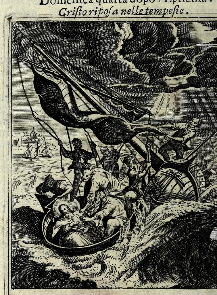 An illustration from Armonia contemplativa sopra la vita di Giesù Christo : delli santi Filippo Neri, Ignatio Loiola, Caietano di Tieni, e Teresa di Giesù : disposta secondo l'ordine delli Vangeli non solo per tutti li giorni dell'anno, mesi e settimane, ma ancora per tutte le feste principali : consegrata all'altezza serenissima Anna Maria Isabella, duchessa di Mantoua, Monferrato, Guastalla, &c., 1690, leaf 64