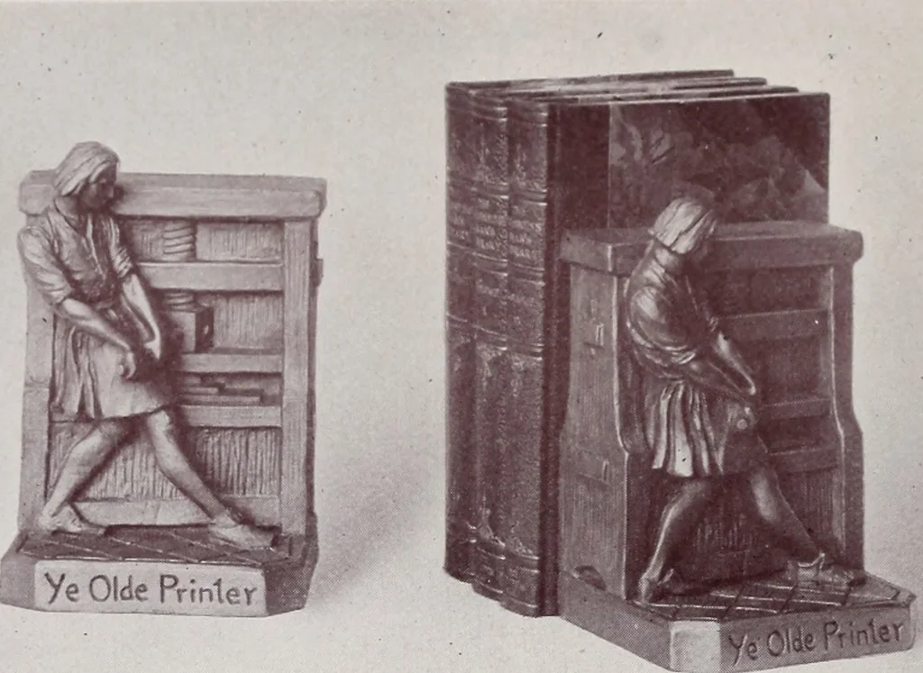 An illustration from Armor bronze : artistic and ideal gifts in book ends, door stops, art objects, table and floor lamps, 1900, leaf 13
