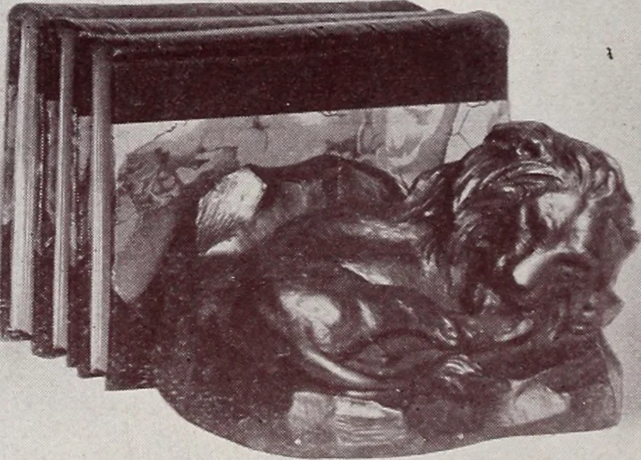 An illustration from Armor bronze : artistic and ideal gifts in book ends, door stops, art objects, table and floor lamps, 1900, leaf 13