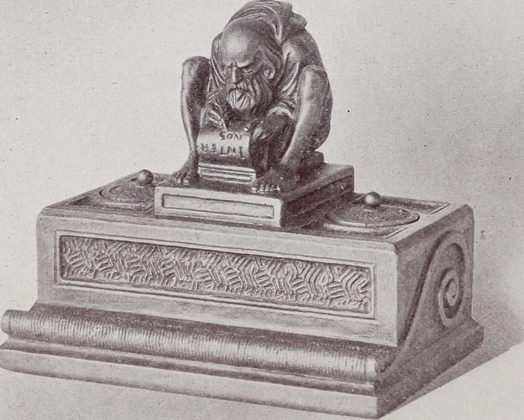 An illustration from Armor bronze : artistic and ideal gifts in book ends, door stops, art objects, table and floor lamps, 1900, leaf 21