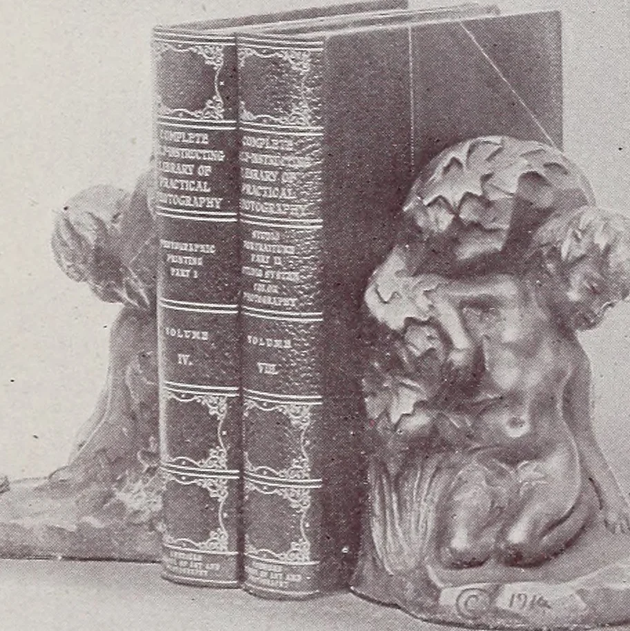 An illustration from Armor bronze : artistic and ideal gifts in book ends, door stops, art objects, table and floor lamps, 1900, leaf 6