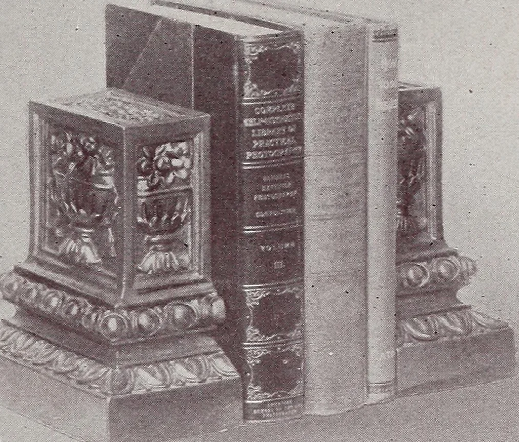 An illustration from Armor bronze : artistic and ideal gifts in book ends, door stops, art objects, table and floor lamps, 1900, leaf 8
