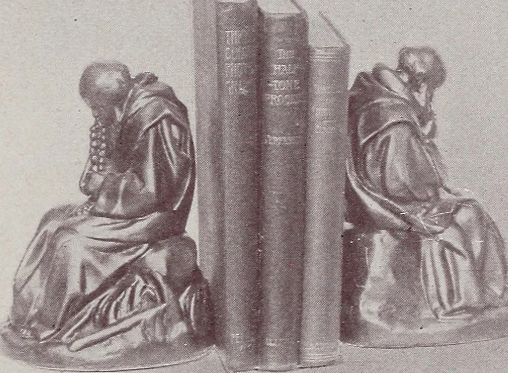 An illustration from Armor bronze : artistic and ideal gifts in book ends, door stops, art objects, table and floor lamps, 1900, leaf 8