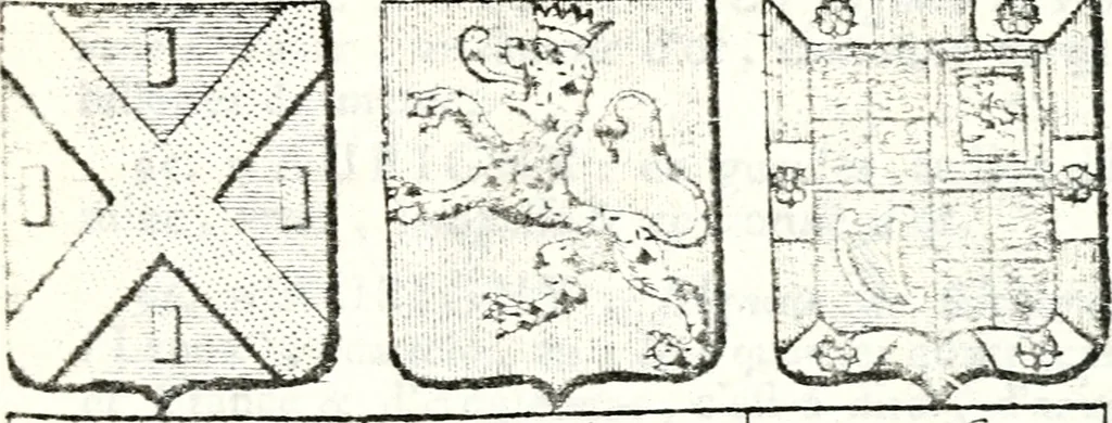 An illustration from Armorial des principales maisons et familles du royaume, particulierement des celles de Paris et de l'Isle de France : contenant les armes des princes, seigneurs, grands officiers de la couronne & de la maison du roi, celles des cours souveraines, &c. avec l'explication de tous les blasons, 1757, leaf 102