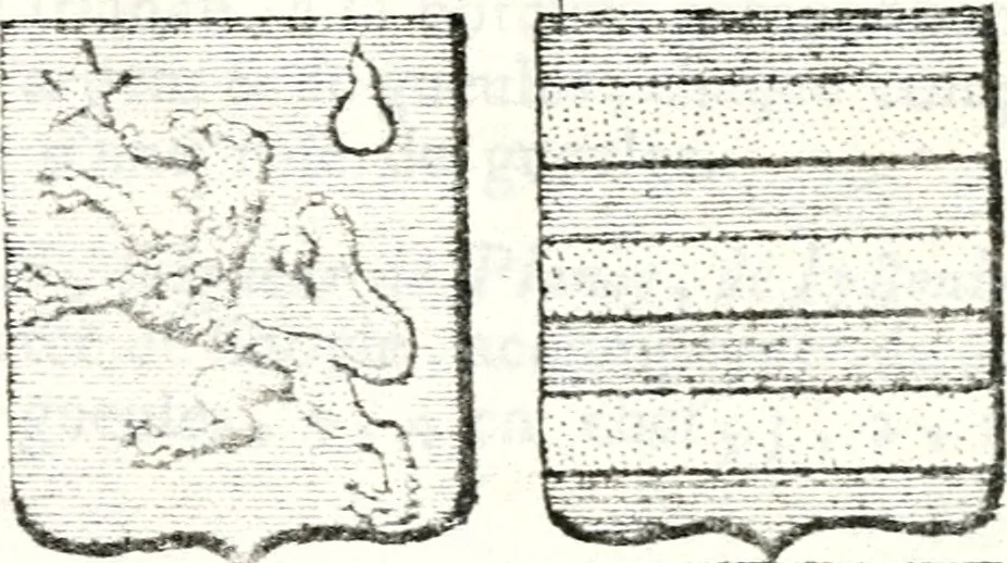 An illustration from Armorial des principales maisons et familles du royaume, particulierement des celles de Paris et de l'Isle de France : contenant les armes des princes, seigneurs, grands officiers de la couronne & de la maison du roi, celles des cours souveraines, &c. avec l'explication de tous les blasons, 1757, leaf 102