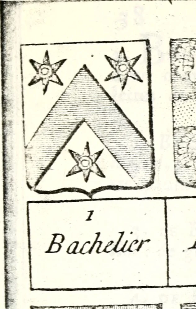 An illustration from Armorial des principales maisons et familles du royaume, particulierement des celles de Paris et de l'Isle de France : contenant les armes des princes, seigneurs, grands officiers de la couronne & de la maison du roi, celles des cours souveraines, &c. avec l'explication de tous les blasons, 1757, leaf 118