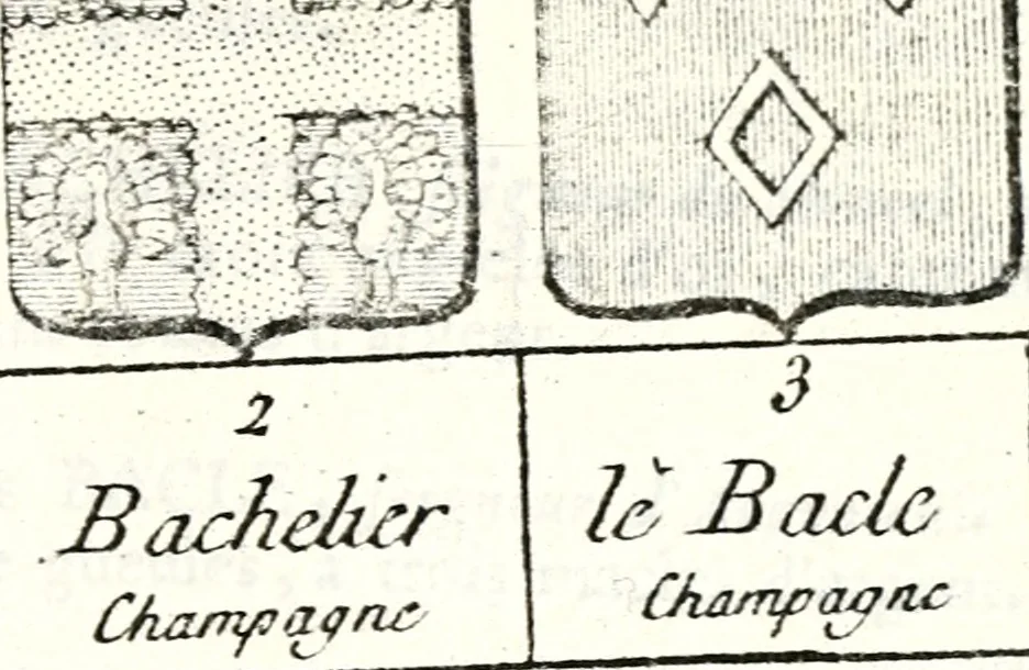 An illustration from Armorial des principales maisons et familles du royaume, particulierement des celles de Paris et de l'Isle de France : contenant les armes des princes, seigneurs, grands officiers de la couronne & de la maison du roi, celles des cours souveraines, &c. avec l'explication de tous les blasons, 1757, leaf 118