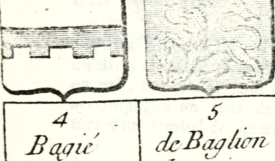 An illustration from Armorial des principales maisons et familles du royaume, particulierement des celles de Paris et de l'Isle de France : contenant les armes des princes, seigneurs, grands officiers de la couronne & de la maison du roi, celles des cours souveraines, &c. avec l'explication de tous les blasons, 1757, leaf 118