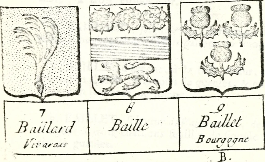 An illustration from Armorial des principales maisons et familles du royaume, particulierement des celles de Paris et de l'Isle de France : contenant les armes des princes, seigneurs, grands officiers de la couronne & de la maison du roi, celles des cours souveraines, &c. avec l'explication de tous les blasons, 1757, leaf 118