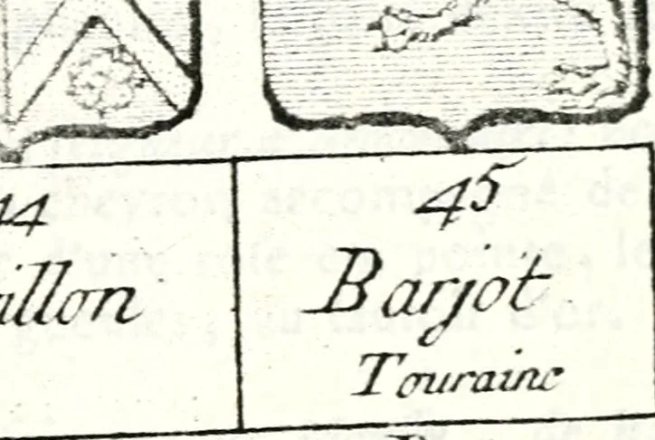 An illustration from Armorial des principales maisons et familles du royaume, particulierement des celles de Paris et de l'Isle de France : contenant les armes des princes, seigneurs, grands officiers de la couronne & de la maison du roi, celles des cours souveraines, &c. avec l'explication de tous les blasons, 1757, leaf 134