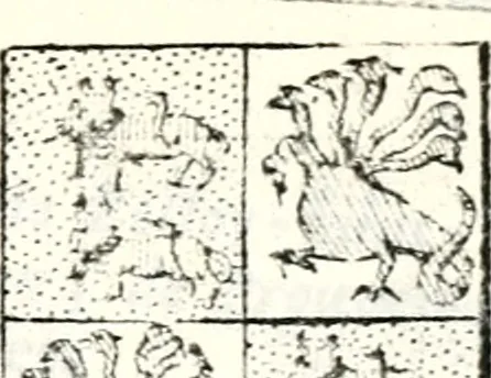An illustration from Armorial des principales maisons et familles du royaume, particulierement des celles de Paris et de l'Isle de France : contenant les armes des princes, seigneurs, grands officiers de la couronne & de la maison du roi, celles des cours souveraines, &c. avec l'explication de tous les blasons, 1757, leaf 174