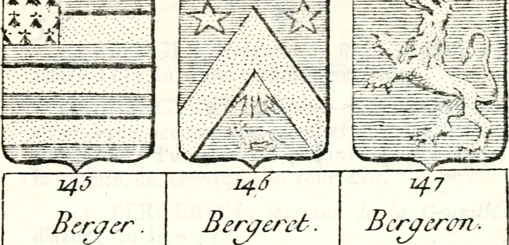 An illustration from Armorial des principales maisons et familles du royaume, particulierement des celles de Paris et de l'Isle de France : contenant les armes des princes, seigneurs, grands officiers de la couronne & de la maison du roi, celles des cours souveraines, &c. avec l'explication de tous les blasons, 1757, leaf 182