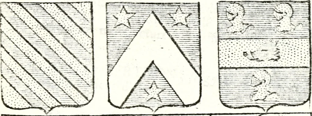 An illustration from Armorial des principales maisons et familles du royaume, particulierement des celles de Paris et de l'Isle de France : contenant les armes des princes, seigneurs, grands officiers de la couronne & de la maison du roi, celles des cours souveraines, &c. avec l'explication de tous les blasons, 1757, leaf 190