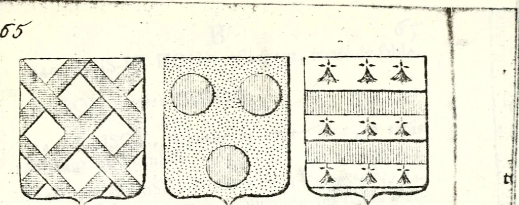An illustration from Armorial des principales maisons et familles du royaume, particulierement des celles de Paris et de l'Isle de France : contenant les armes des princes, seigneurs, grands officiers de la couronne & de la maison du roi, celles des cours souveraines, &c. avec l'explication de tous les blasons, 1757, leaf 226