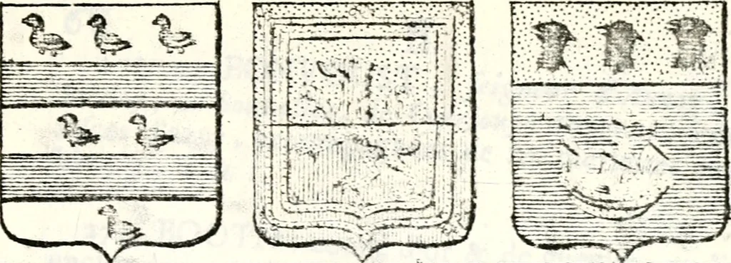 An illustration from Armorial des principales maisons et familles du royaume, particulierement des celles de Paris et de l'Isle de France : contenant les armes des princes, seigneurs, grands officiers de la couronne & de la maison du roi, celles des cours souveraines, &c. avec l'explication de tous les blasons, 1757, leaf 238