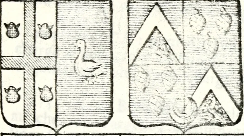 An illustration from Armorial des principales maisons et familles du royaume, particulierement des celles de Paris et de l'Isle de France : contenant les armes des princes, seigneurs, grands officiers de la couronne & de la maison du roi, celles des cours souveraines, &c. avec l'explication de tous les blasons, 1757, leaf 238