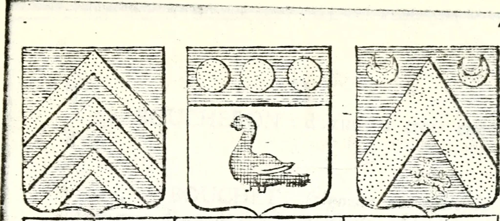 An illustration from Armorial des principales maisons et familles du royaume, particulierement des celles de Paris et de l'Isle de France : contenant les armes des princes, seigneurs, grands officiers de la couronne & de la maison du roi, celles des cours souveraines, &c. avec l'explication de tous les blasons, 1757, leaf 246