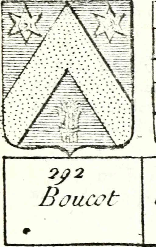 An illustration from Armorial des principales maisons et familles du royaume, particulierement des celles de Paris et de l'Isle de France : contenant les armes des princes, seigneurs, grands officiers de la couronne & de la maison du roi, celles des cours souveraines, &c. avec l'explication de tous les blasons, 1757, leaf 246